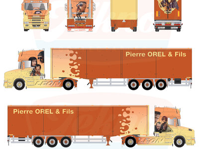 Tekno Tekno Scania 164/580 Torpedo 4x2 met 3-as gesloten oplegger PIERRE OREL & FILS "LEON"