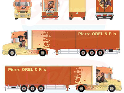 Tekno Tekno Scania 164/580 Torpedo 4x2 with 3-axle box trailer PIERRE OREL & FILS "LEON"