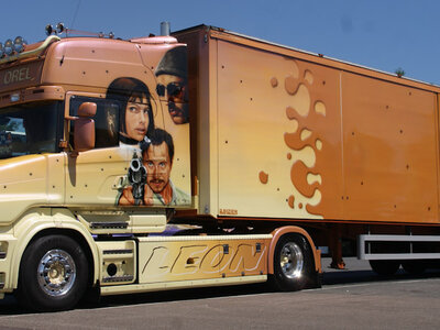 Tekno Tekno Scania 164/580 Torpedo 4x2 with 3-axle box trailer PIERRE OREL & FILS "LEON"
