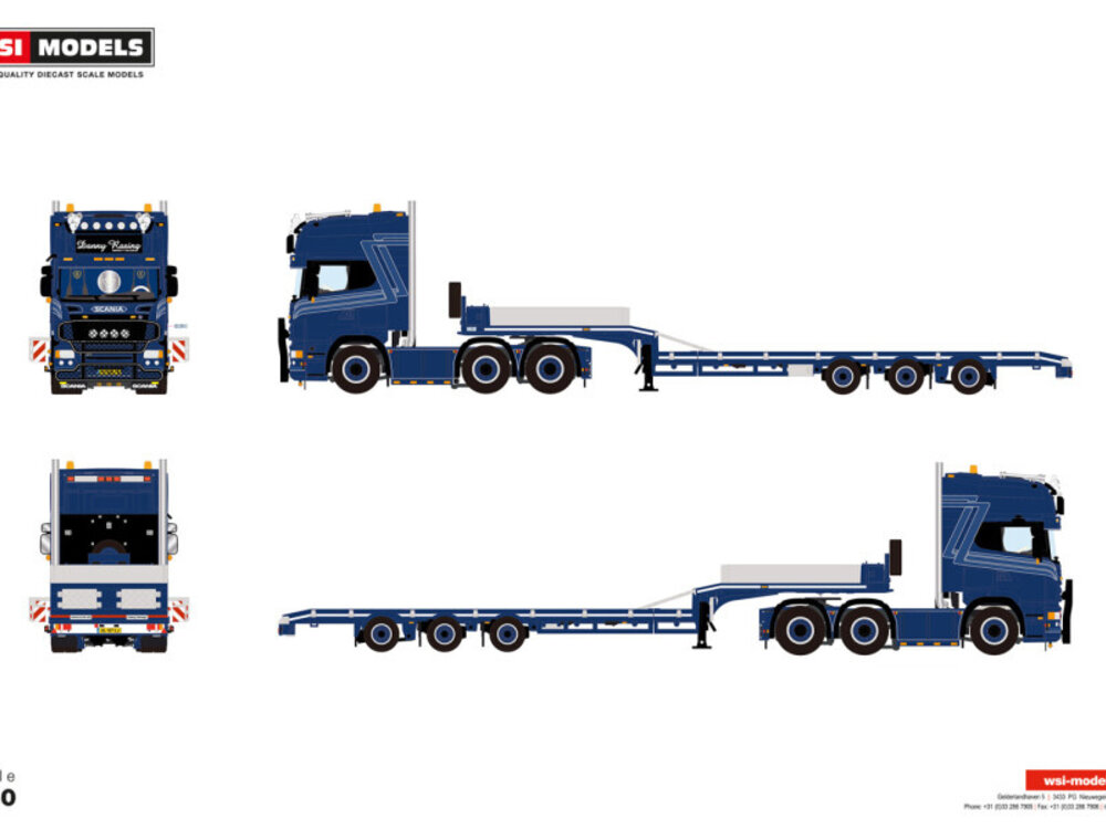 WSI WSI Scania R5 Topline 6x2 met 3-assige dieplader DANNY RASING