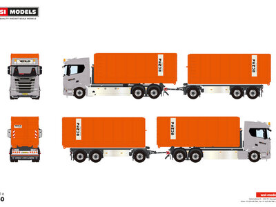 WSI WSI Scania R Normal 6x2 motorwagen met haakarm systeem met 6-assige container trailer+ 2x 40m3 container VENUS CONTAINERS B.V.