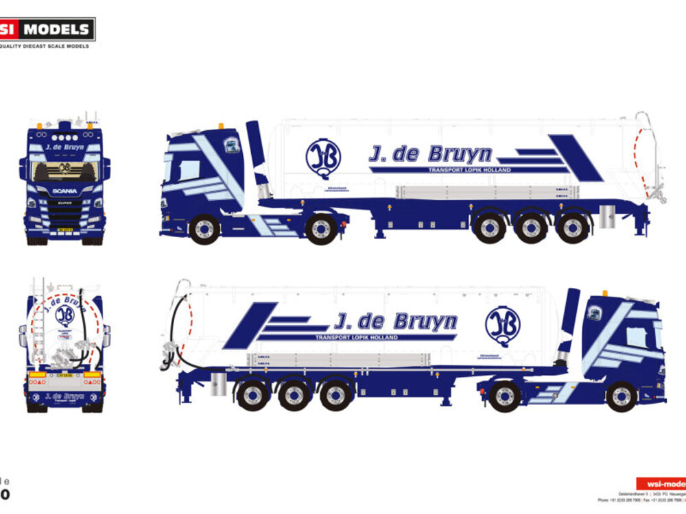 WSI WSI Scania R Highline 4x2 met 3-assige tipper bulk trailer J. DE BRUYN