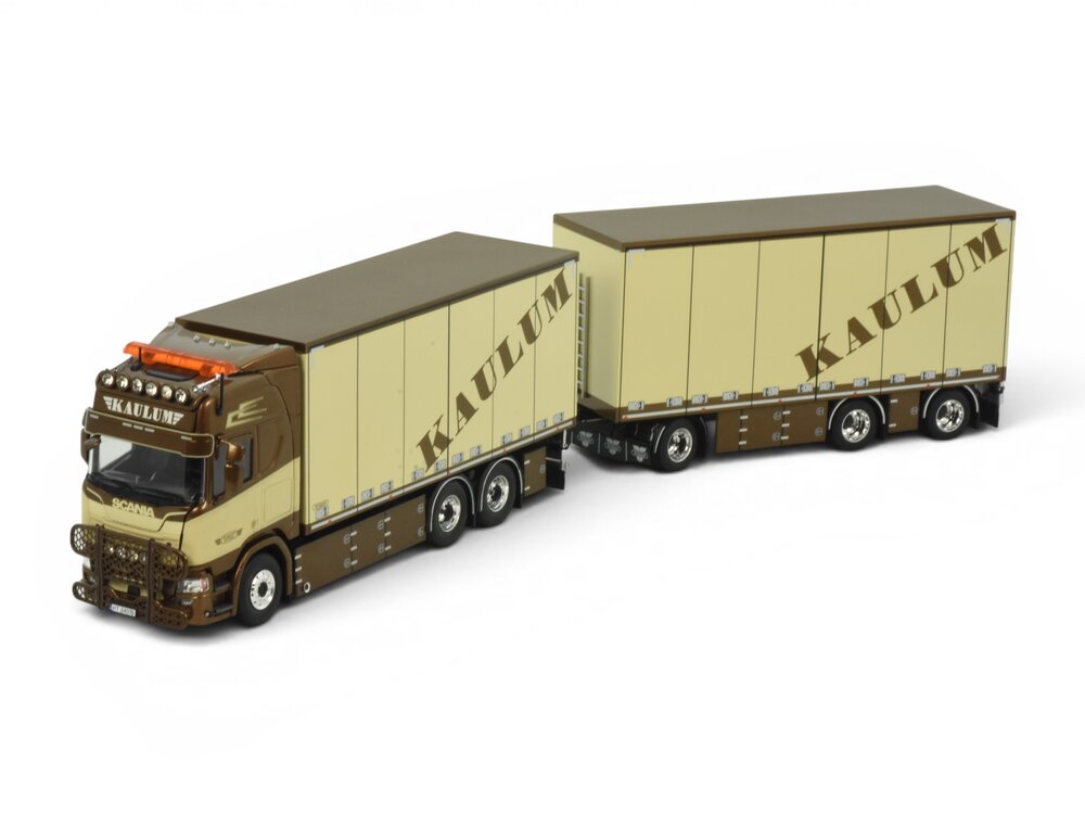 Tekno Tekno Scania NGR Highline 6x2 motorwagen met 3-assige schamelaanhanger KAULUM TRANSPORT