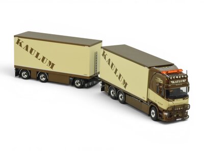 Tekno Tekno Scania NGR Highline 6x2 motorwagen met 3-assige schamelaanhanger KAULUM TRANSPORT