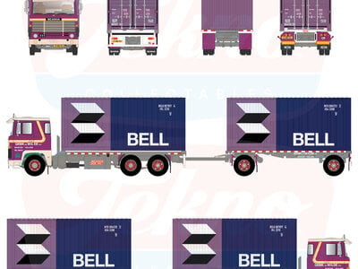 Tekno Tekno Scania 111 6x2 motorwagen & aanhanger met 2x 20ft. Bell Line container DE WILDE