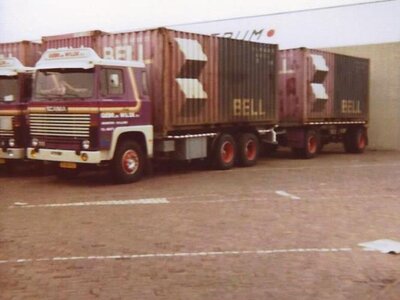 Tekno Tekno Scania 111 6x2 rigid truck with trailer and 2x 20ft. Bell Line container DE WILDE
