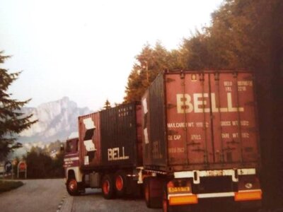 Tekno Tekno Scania 111 6x2 rigid truck with trailer and 2x 20ft. Bell Line container DE WILDE