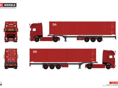 WSI WSI DAF XF Super Space Cab 4x2 met 3-assige flex container trailer + 45ft container DE GOEDEREN