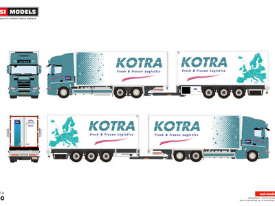 WSI WSI Scania R Highline motor koelwagen met koeloplegger KOTRA