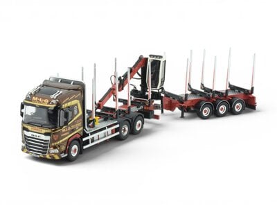 Tekno Tekno DAF XF 3-assige motorwagen met 3-assige houtaanhanger MLG TRANSPORT