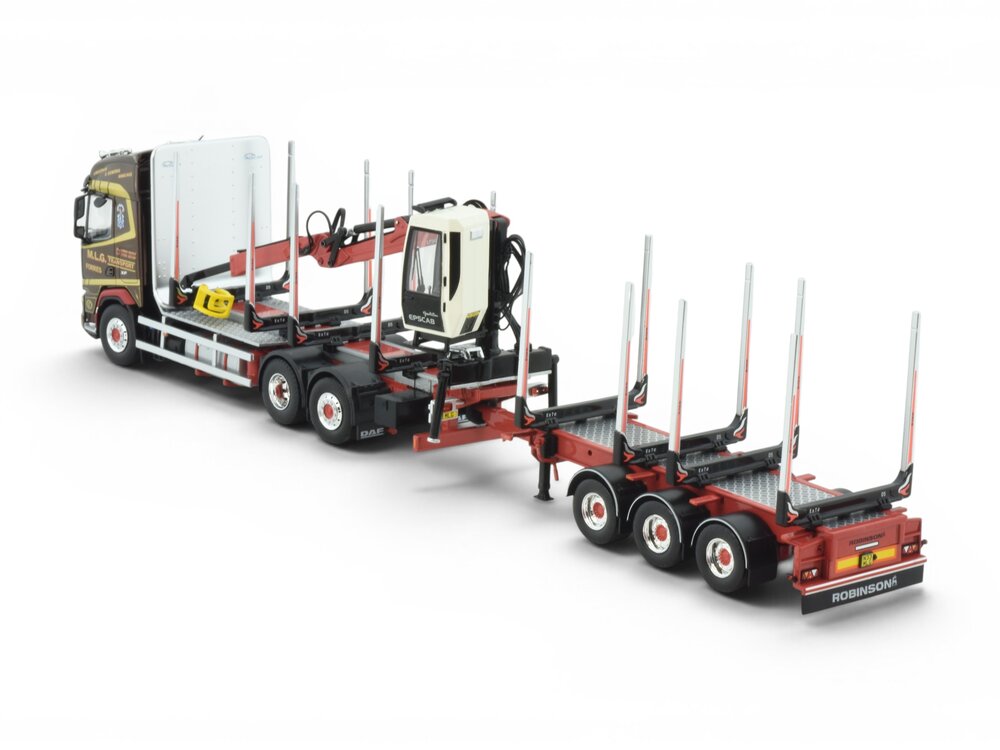 Tekno Tekno DAF XF 3-assige motorwagen met 3-assige houtaanhanger MLG TRANSPORT