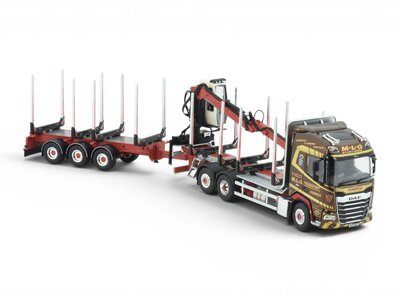 Tekno Tekno DAF XF 3-assige motorwagen met 3-assige houtaanhanger MLG TRANSPORT
