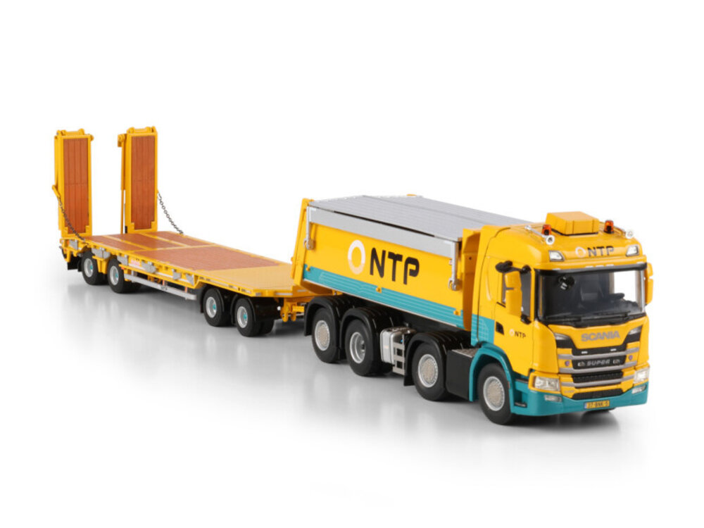 WSI WSI Scania G Normal tipper truck 8x2 + 4-axle drawbar lowloader trailer NTP