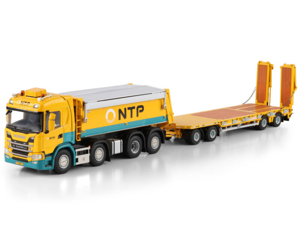 WSI WSI Scania G Normal tipper truck 8x2 + 4-axle drawbar lowloader trailer NTP