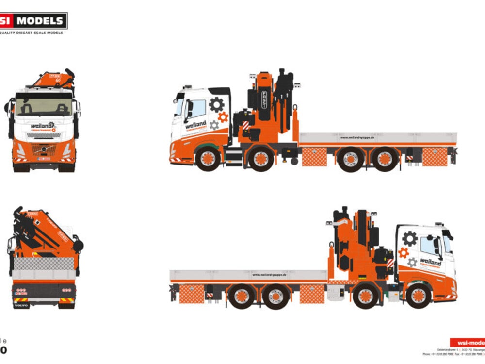 WSI WSI Volvo FH aero sleeper cab  Riged flatbed truck 8x2 + fassi 1100 + jib WEILAND