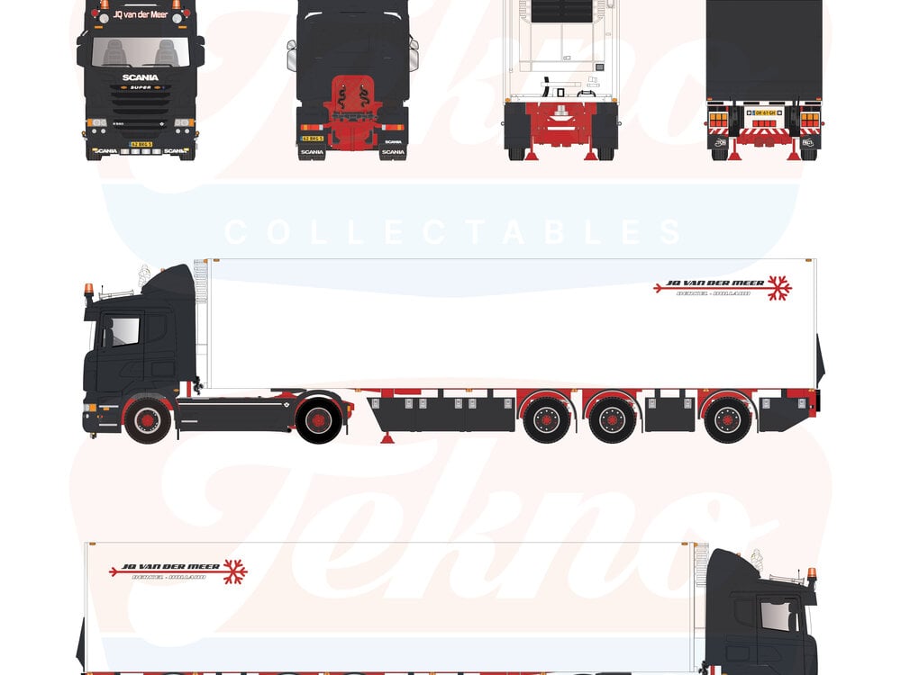 Tekno Tekno Scania R560-V8 met gestuurde 3-as koeloplegger J.Q. VAN DER MEER