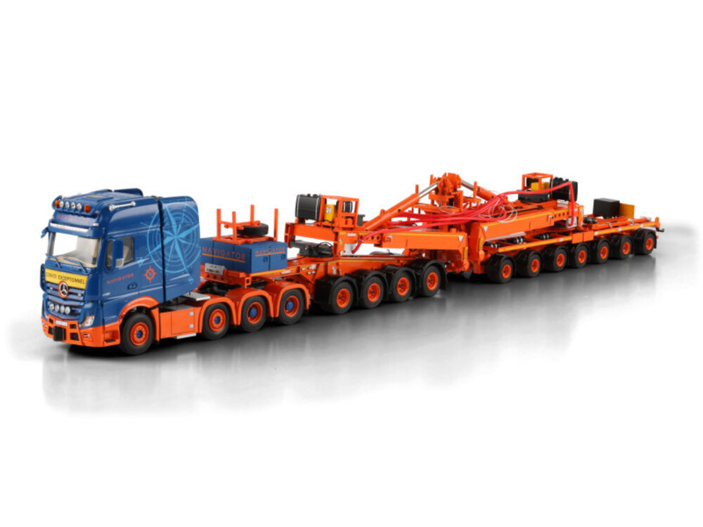 WSI WSI Mercedes-Benz Arocs MP5 Giga Space 8x4  with 7-axle wind mill trailer + 4-axle dolly NAVIGATOR TRANSPORT