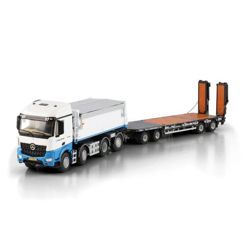 WSI WSI Mercedes Arocs MP4 Stream Space tipper truck 8x2 + 4-axle drawbar lowloader trailer BALLAST NEDAM