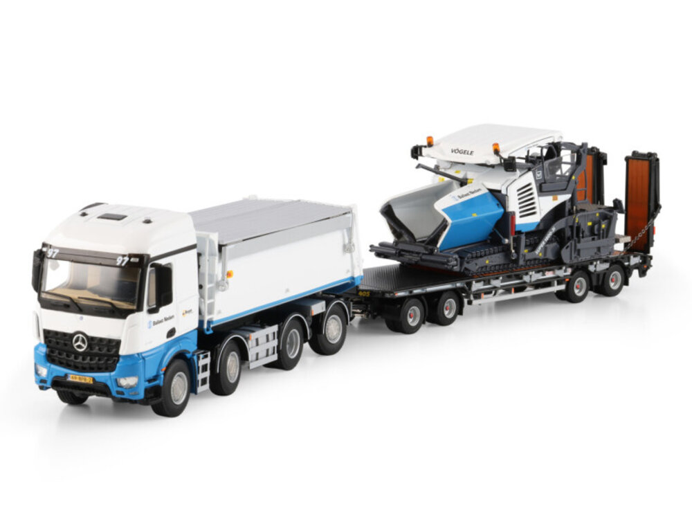 WSI WSI Mercedes Arocs MP4 Stream Space tipper truck 8x2 + 4-axle drawbar lowloader trailer BALLAST NEDAM