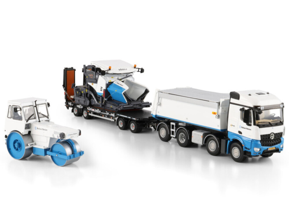 WSI WSI Mercedes Arocs MP4 Stream Space tipper truck 8x2 + 4-axle drawbar lowloader trailer BALLAST NEDAM