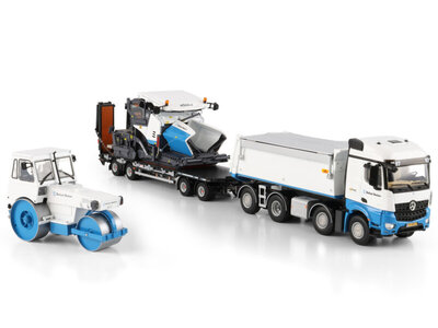 WSI WSI Mercedes Arocs MP4 Stream Space tipper truck 8x2 + 4-axle drawbar lowloader trailer BALLAST NEDAM