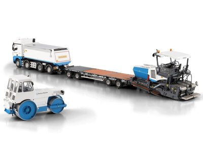 WSI WSI Mercedes Arocs MP4 Stream Space tipper truck 8x2 + 4-axle drawbar lowloader trailer BALLAST NEDAM