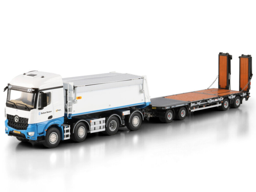 WSI WSI Mercedes Arocs MP4 Stream Space tipper truck 8x2 + 4-axle drawbar lowloader trailer BALLAST NEDAM