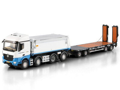 WSI WSI Mercedes Arocs MP4 Stream Space tipper truck 8x2 + 4-axle drawbar lowloader trailer BALLAST NEDAM