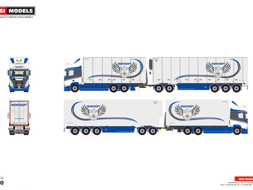 WSI WSI Scania R Highline riged reefer truck 6x2 with 5-axle reefer trailer IRONCROFT