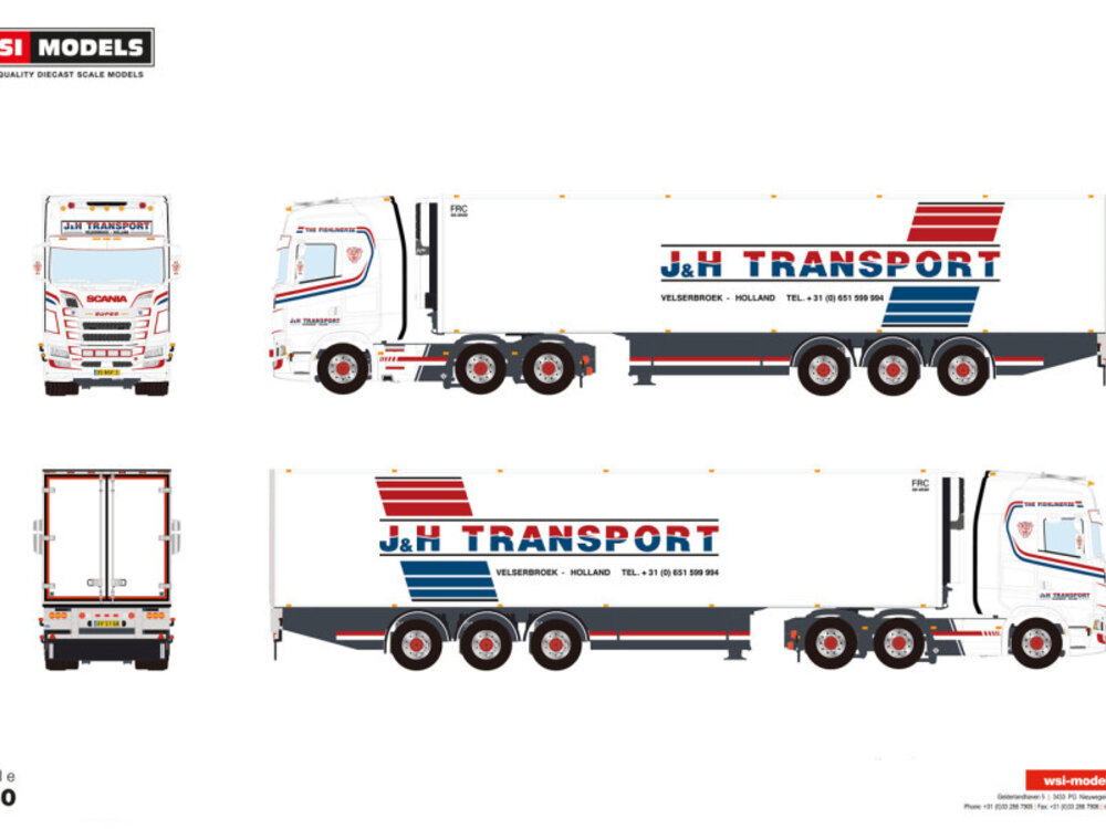 WSI WSI Scania S Highline 6x2 met 3-as koeloplegger J&H TRANSPORT