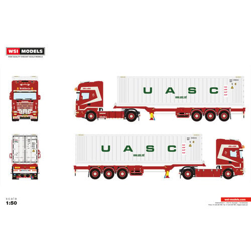 WSI WSI Scania 4-serie Topline 4x2 with 3-axle flexcontainer trailer + 40ft. reefercontainer thermoking  WOLDHUIS TRANSPORT