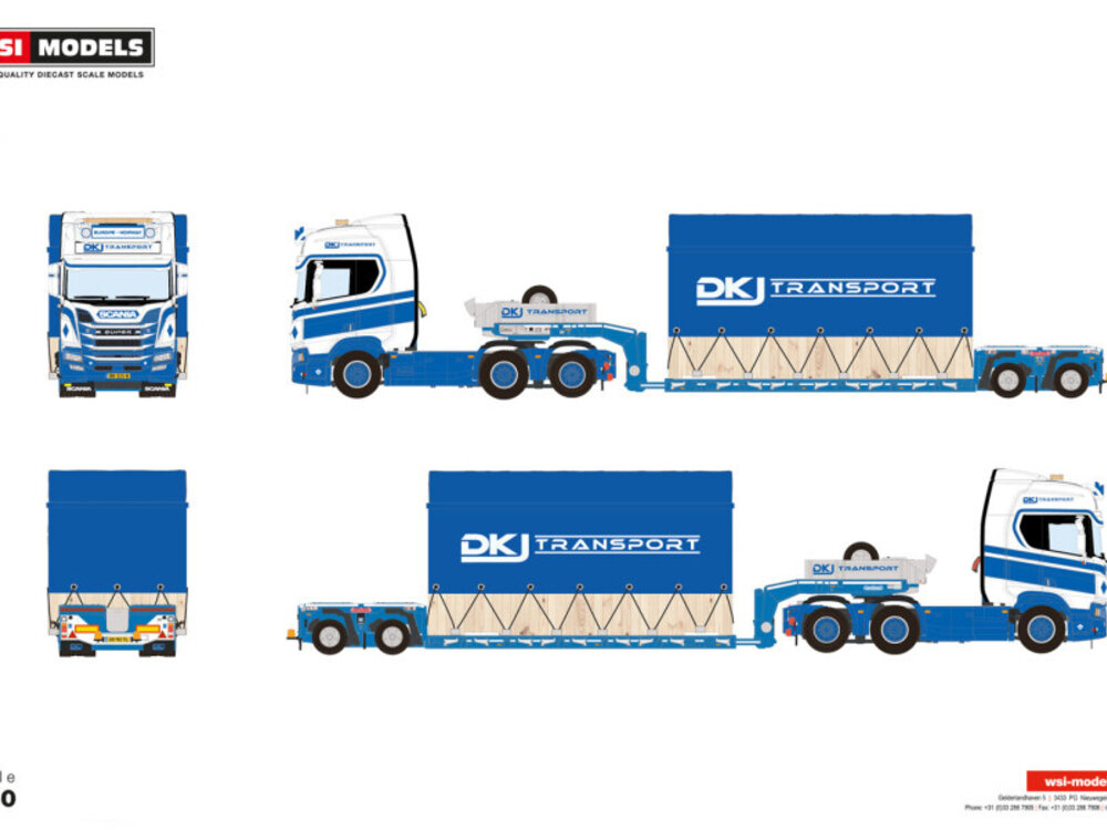WSI WSI Scania R Highline 6x2 with 2-axle euro px lowloader + wooden box with top seal DKJ TRANSPORT