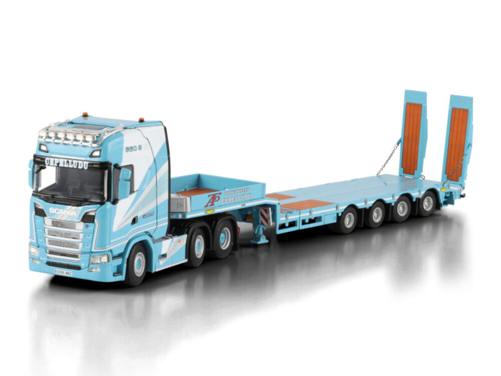 WSI WSI Scania S Highline 6x2 met 4-assige dieplader + oprijplaten CEPELLUDO