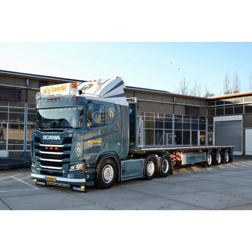 WSI WSI  Scania R flat roof sleeper cab 6x2 with 3-axle flatbed trailer M. VAN DEN HEUVEL