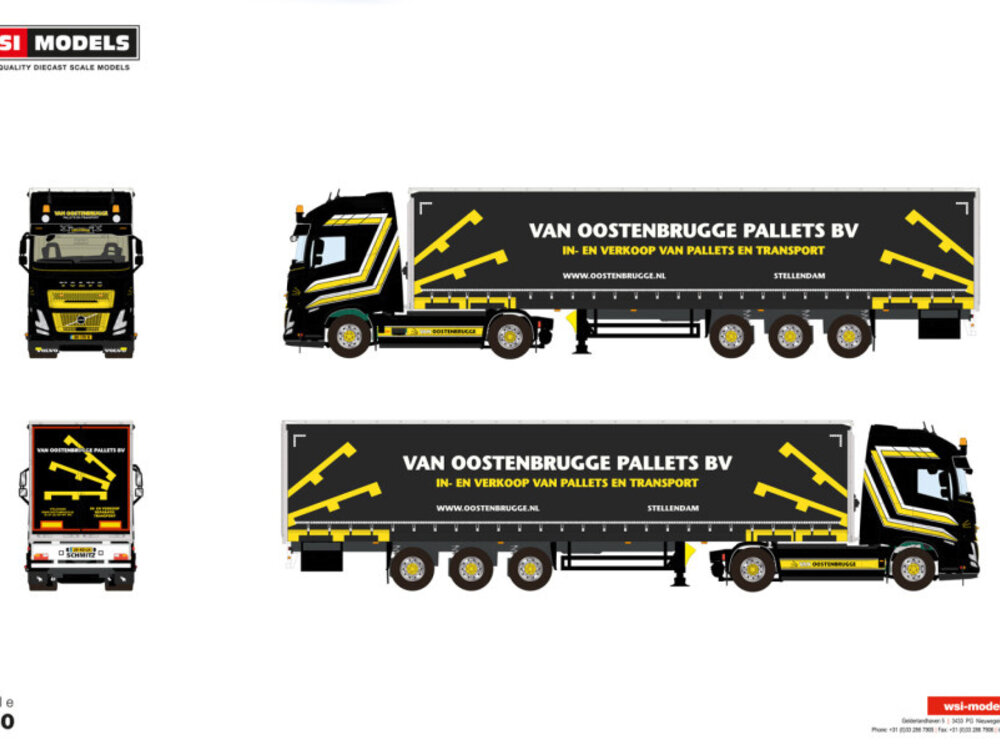 WSI WSI Volvo FH Aero Globetrotter XL 4x2 met 3-assige schuifzeilen oplegger VAN OOSTENBRUGGE