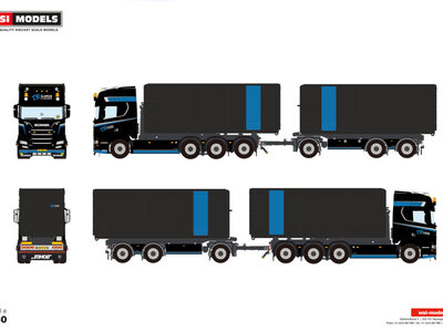 WSI WSI Scania R Highline 8x2 with 7-axle riged truck with hooklift system + 2x 40m3 container TN SLOPEN & SANEREN