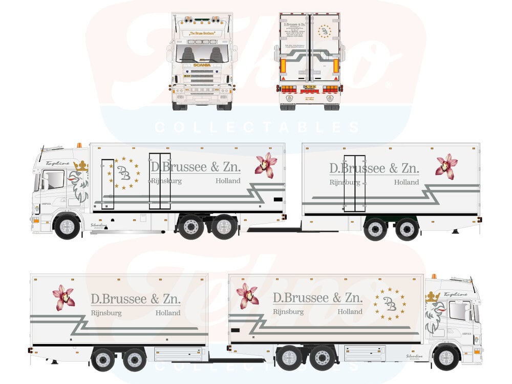 Tekno Tekno Scania 164 6x2 motorwagen met 2-assige wipkar D. BRUSSEE EN ZN.