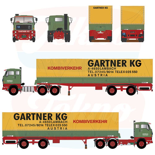 Tekno Tekno Volvo F89 6x4 met 2-assige klassieke tautliner GARTNER KG