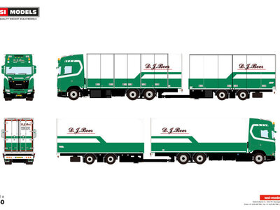 WSI WSI Scania S Highline 6x2 with 5-axle riged reefer truck + drawbar trailer D.J. BOER