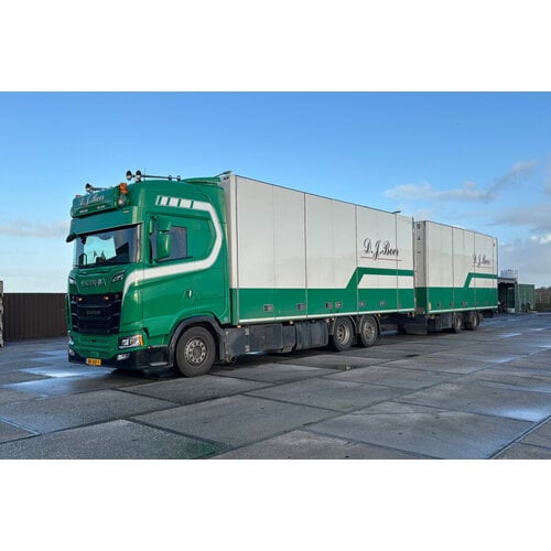 WSI WSI Scania S Highline 6x2 with 5-axle riged reefer truck + drawbar trailer D.J. BOER