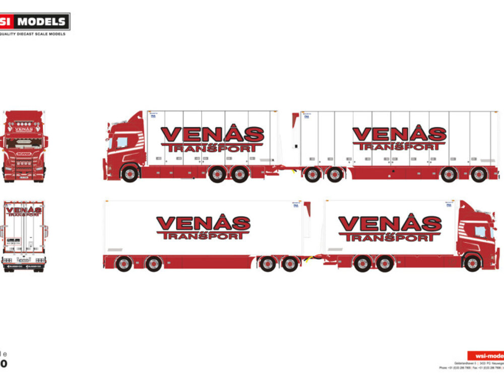 WSI WSI Scania R Highline riged reefer truck 6x2 with 4-axle reefer trailer VENÅS