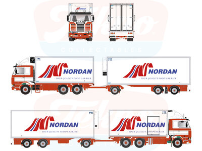 Tekno Tekno Scania 3-serie motorwagen met 3-assige schamelaanhanger NORDAN