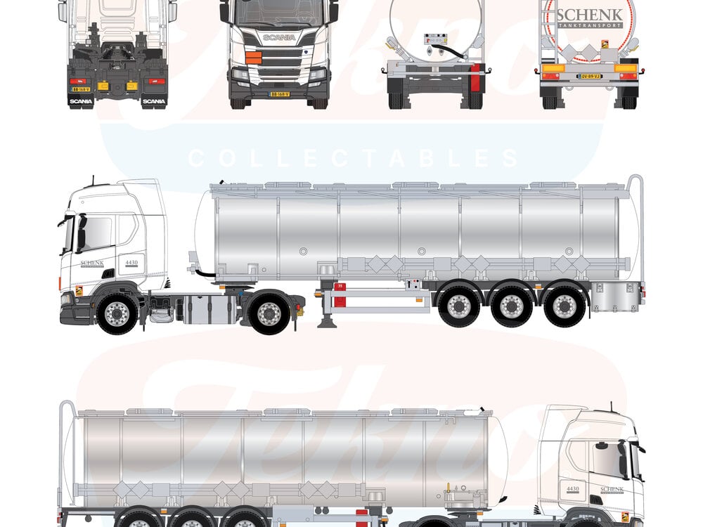 Tekno Tekno Scania NGR 4x2 trekker met 3-assige tankoplegger SCHENK