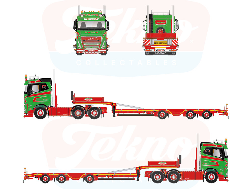 Tekno Tekno Volvo FH05 low roof 6x2 with 3-axle semi low loader JAN MUES