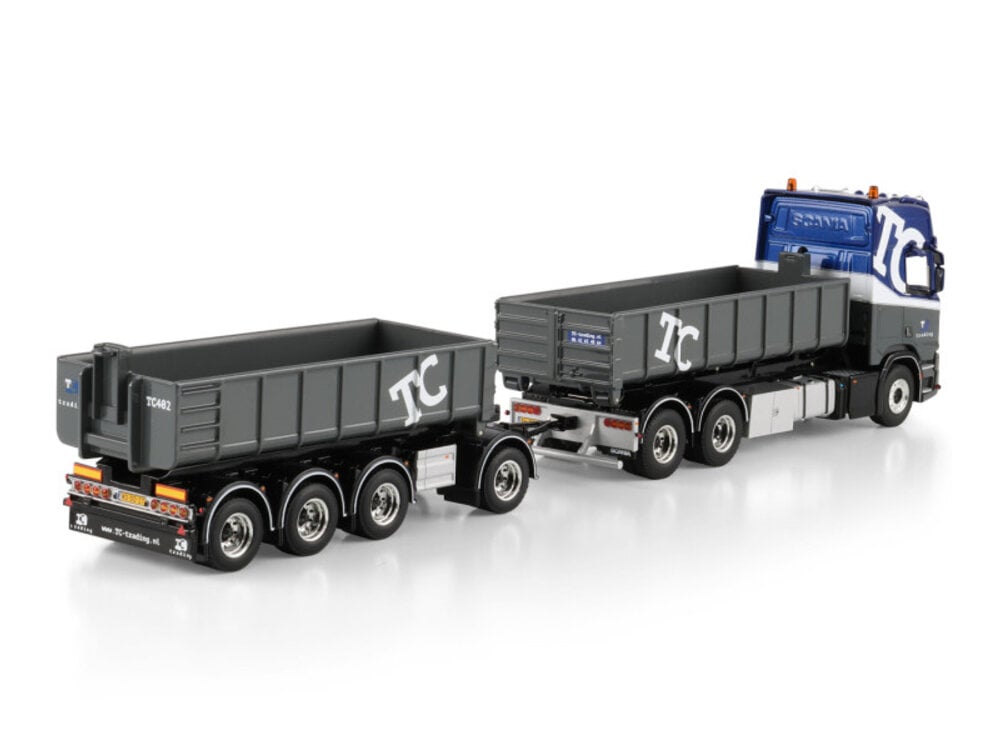 WSI WSI Scania R Highline 6x2 riged truck with hooklift system with 4-axle hooklift container trailer + 15m3 container TC-TRADING