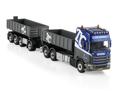 WSI WSI Scania R Highline 6x2 riged truck with hooklift system with 4-axle hooklift container trailer + 15m3 container TC-TRADING