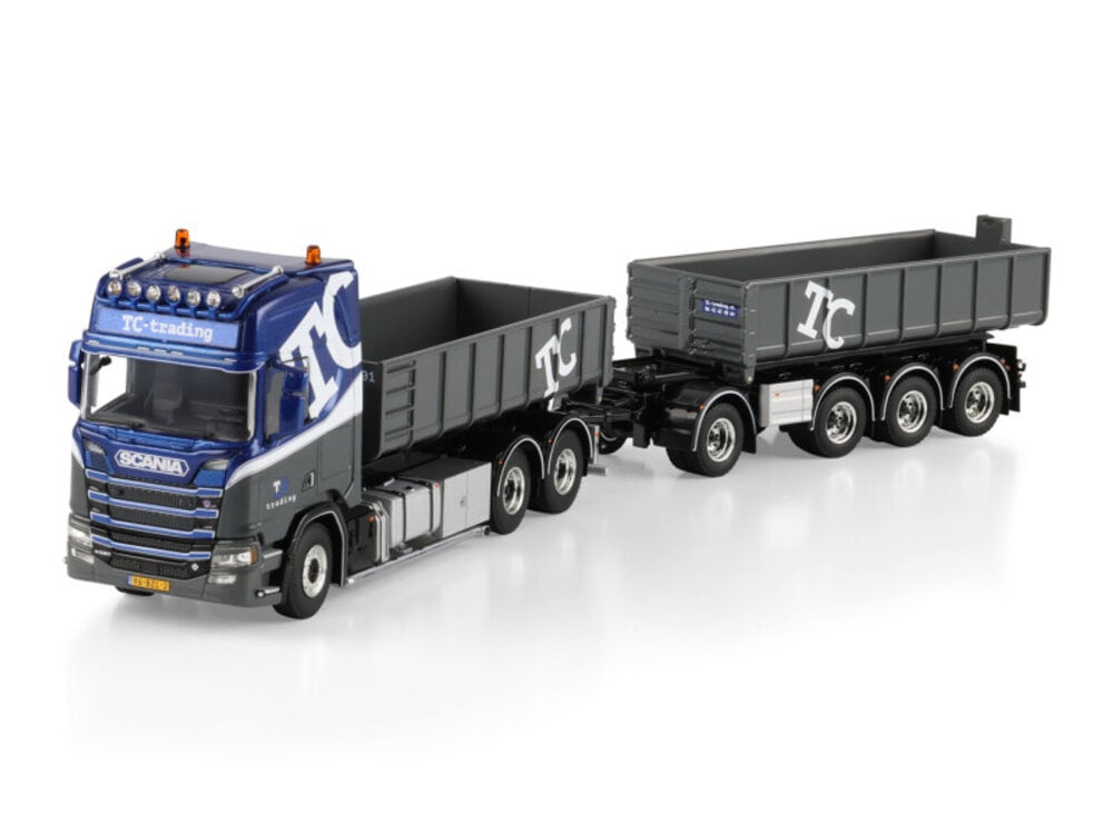 WSI WSI Scania R Highline 6x2 riged truck with hooklift system with 4-axle hooklift container trailer + 15m3 container TC-TRADING