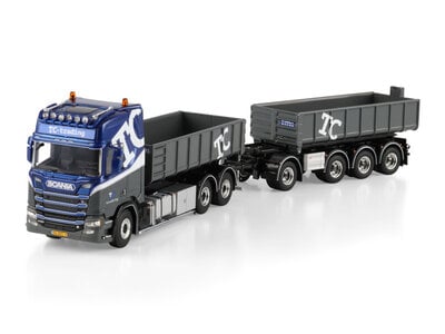 WSI WSI Scania R Highline 6x2 riged truck with hooklift system with 4-axle hooklift container trailer + 15m3 container TC-TRADING