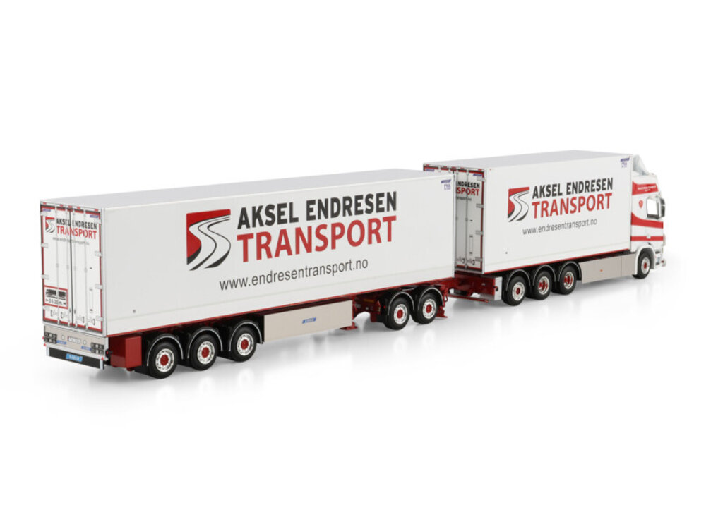 WSI WSI Scania R Highline Riged Box Truck 8x4 with 3-axle reefertrailer + dolly AKSEL ENDRESEN