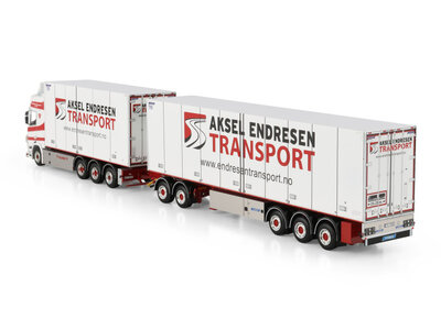 WSI WSI Scania R Highline Riged Box Truck 8x4 met 3-assige koeloplegger + dolly AKSEL ENDRESEN